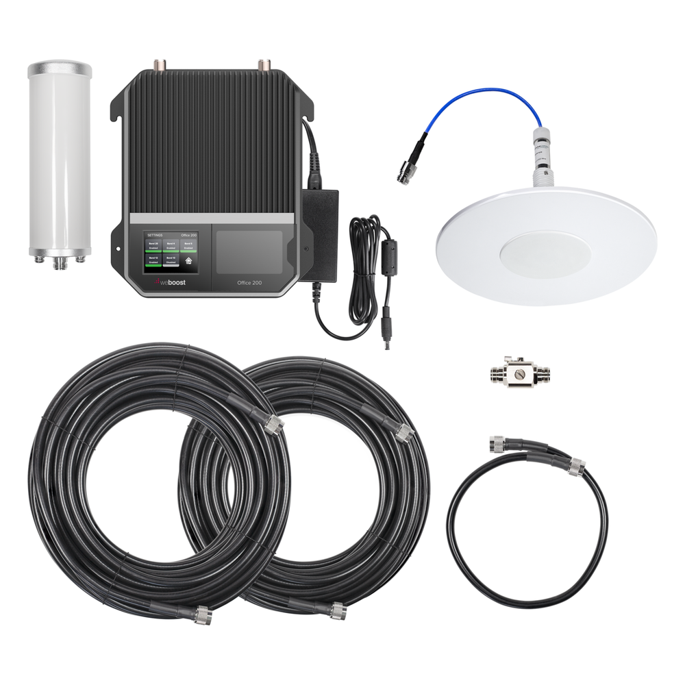 KIT Amplificador Office 200 / Soporta redes 2G, 3G, 4G y Mejora llamadas / Amplifica señal TELCEL, AT&T y MOVISTAR / Con antena omnidireccional