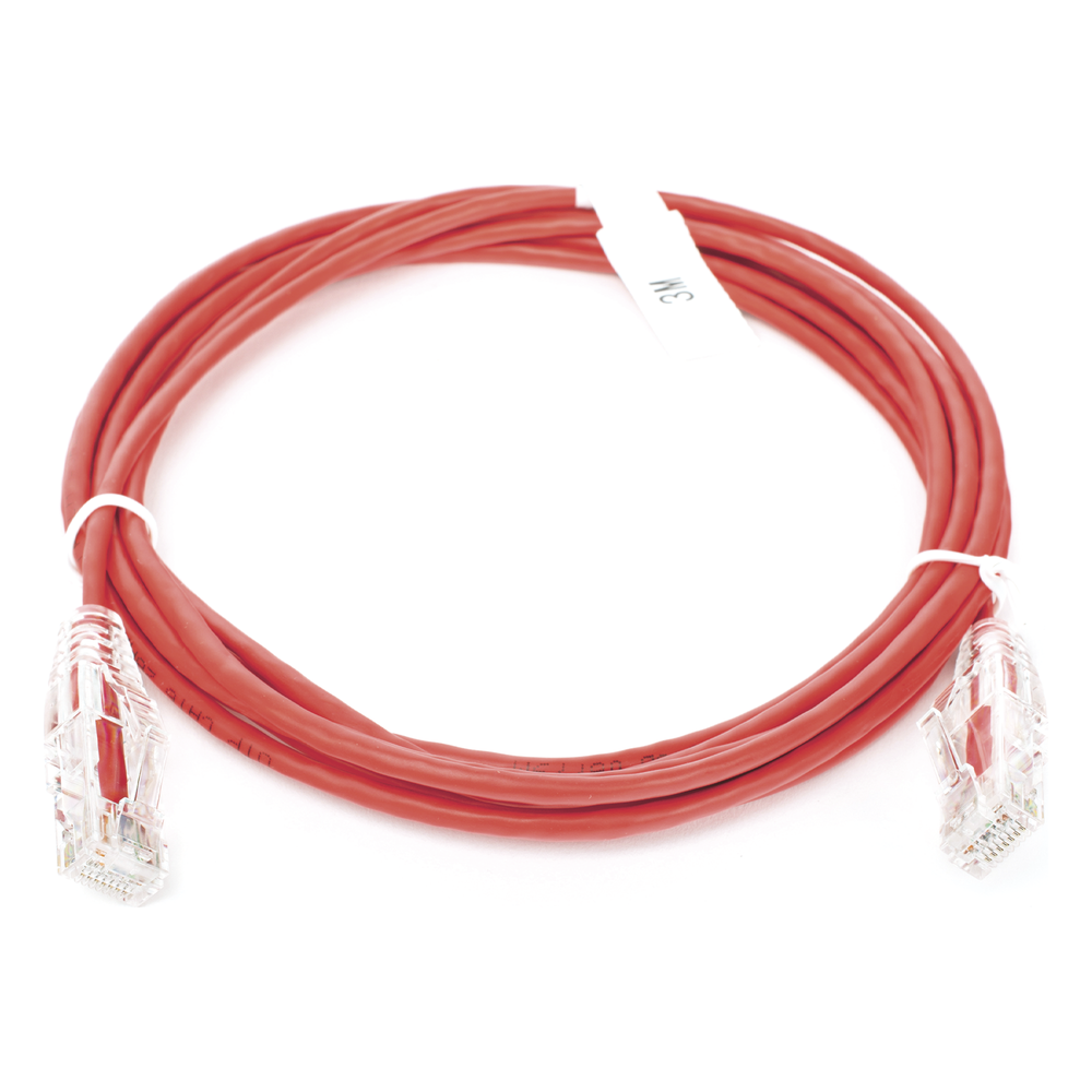 Cable de Parcheo Slim UTP Cat6 - 3 Metros (9.84 Pies) Rojo Diámetro Reducido (28 AWG)