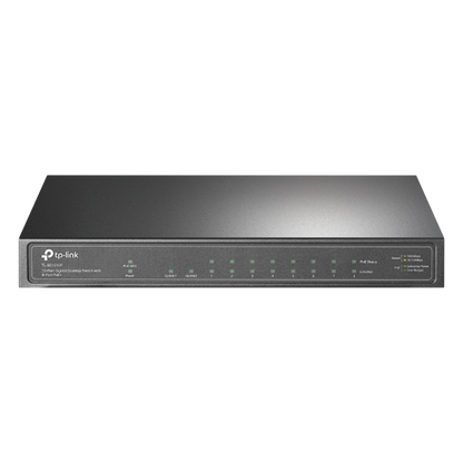 Switch de escritorio PoE+, no Administrable 8 puertos 10/100/1000 Mbps + 1 puertos 10/100/1000 Mbps (Uplink) + 1 puerto SFP, 63W