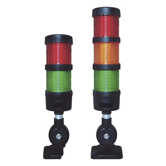 Torre de Señalización LED / 3 Niveles Rojo-Ámbar-Verde / Buzzer 85 dB / 24 VCD / Luz Fija o Intermitente / Base 60 mm (2.36 in) / IP53