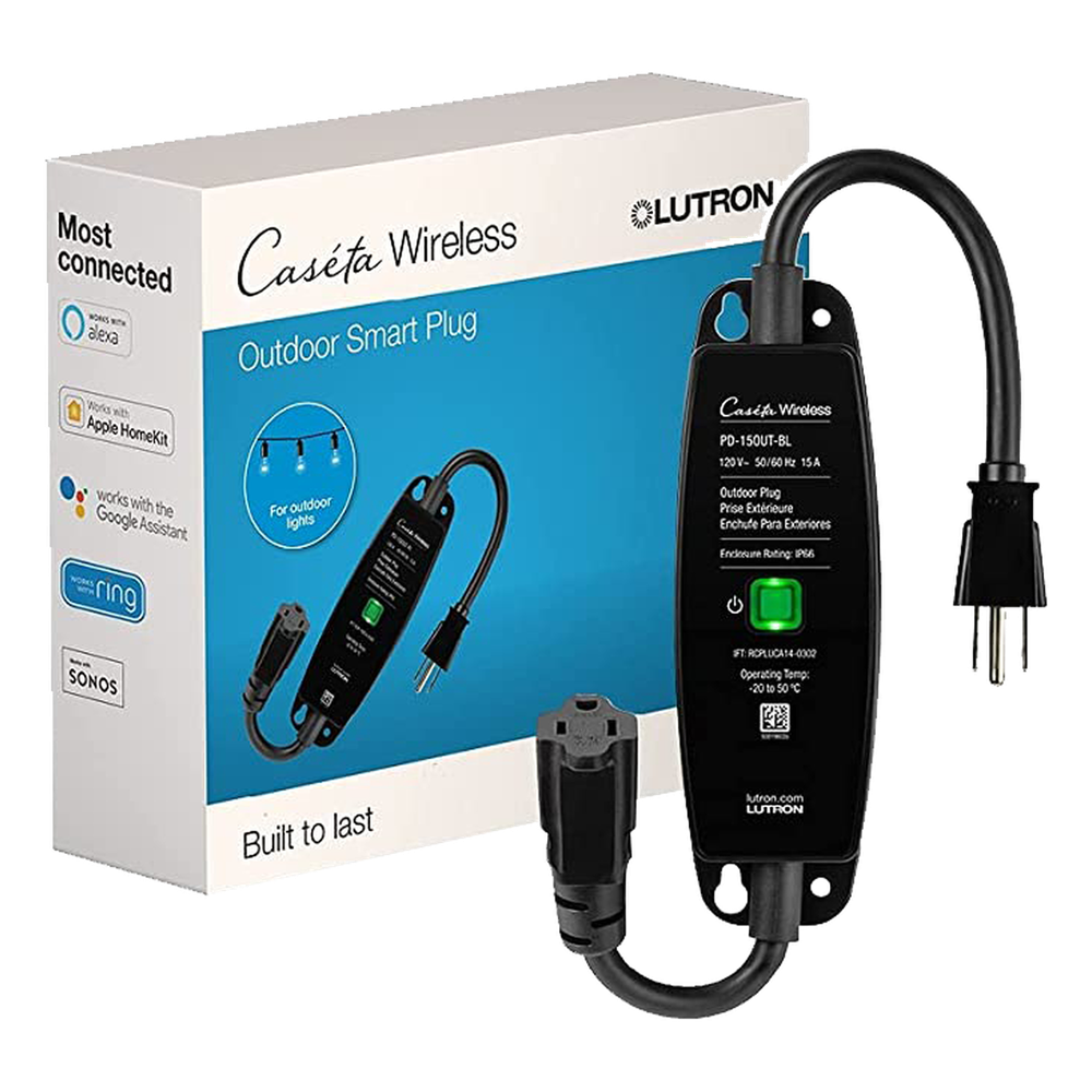 Enchufe inteligente para exteriores de 120 V y 15 A para iluminación y motores de 1/2 HP, con control Pico directo o app y geovallado mediante Smart