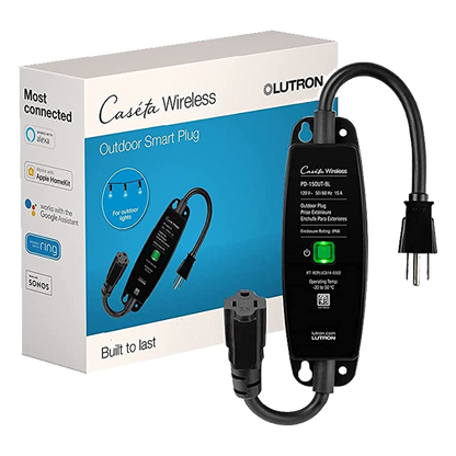 Enchufe inteligente para exteriores de 120 V y 15 A para iluminación y motores de 1/2 HP, con control Pico directo o app y geovallado mediante Smart