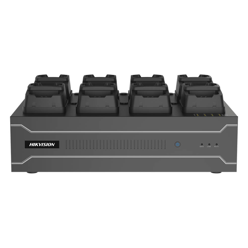 Dock Station de Escritorio con 8 Estaciones de Carga para Body Cams / Doble Interfaz de Red / 4 Bahías de HDD / Carga y Respaldo Automático