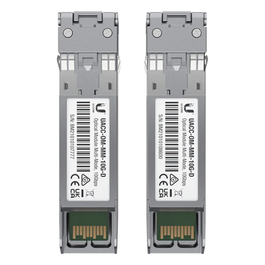 UFiber Módulo SFP+ 10G, transceptor MiniGibic MultiModo 10 Gbps, distancia 300m, conectores LC, paquete de 2 piezas
