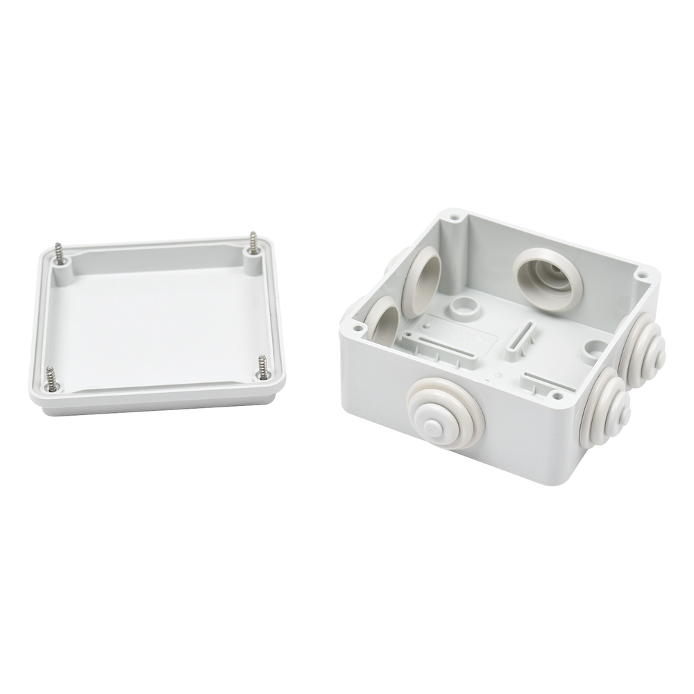 Caja Estanca de PVC Para Derivación y Conexión, 6 Entradas, Tapa Atornillada,100x100x50 mm (Área Interna), Uso Exterior IP55, Material que no Propaga