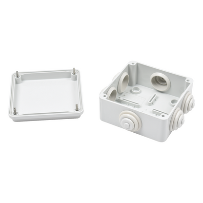 Caja Estanca de PVC Para Derivación y Conexión, 6 Entradas, Tapa Atornillada,100x100x50 mm (Área Interna), Uso Exterior IP55, Material que no Propaga