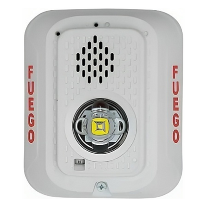 Sirena con Lámpara LED Estroboscópica / a 2 Hilos / Montaje en Pared / 24 Vcd / Configuración Estroboscópica Seleccionable / Texto en Español / Color