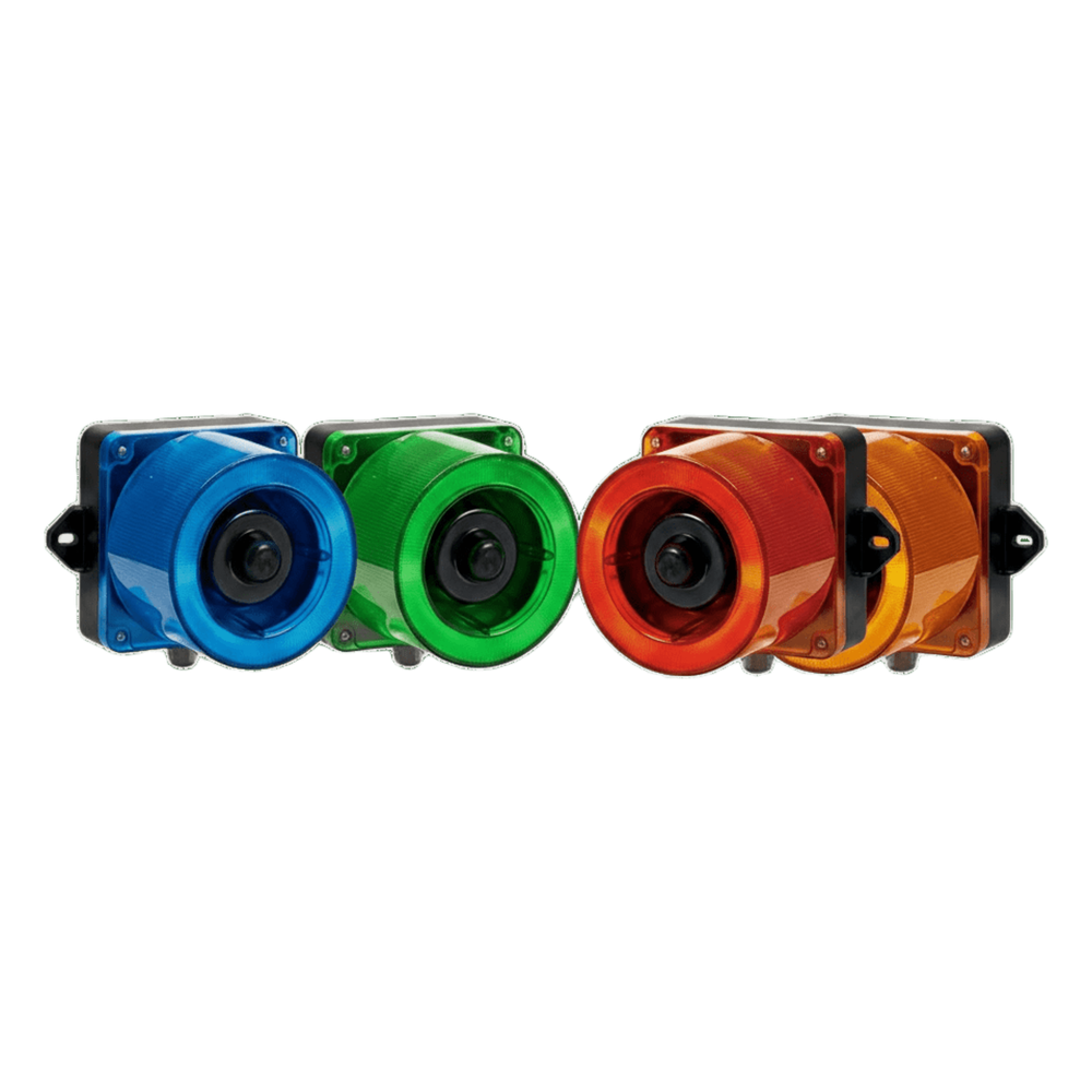 Combinación de baliza LED color Verde y sirena electrónica de 31 tonos resistente a la intemperie de volumen máx. 123 dB a 110-220 VCA
