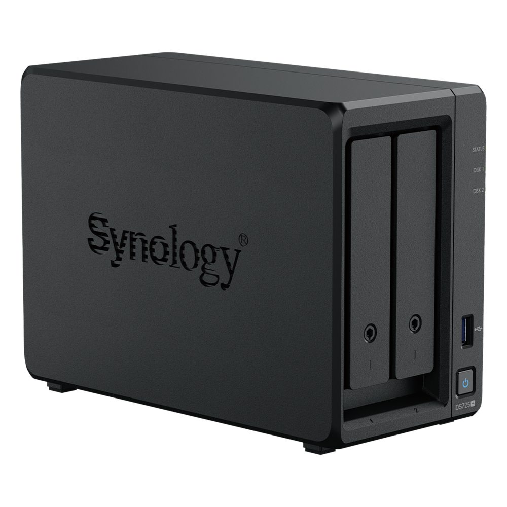 NAS Synology DiskStation DS725+ | 2 Bahías | Expandible hasta 7 Unidades | 2 Ranuras M.2 NVMe | Puerto 2.5GbE | Rendimiento 276 MB/s Lectura y 224