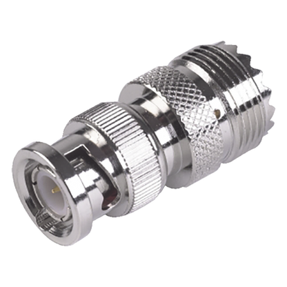 Adaptador en Linea para 50 Ohm, Conector BNC Macho-UHF Hembra (SO-239), Níquel/ Oro/ Delrin