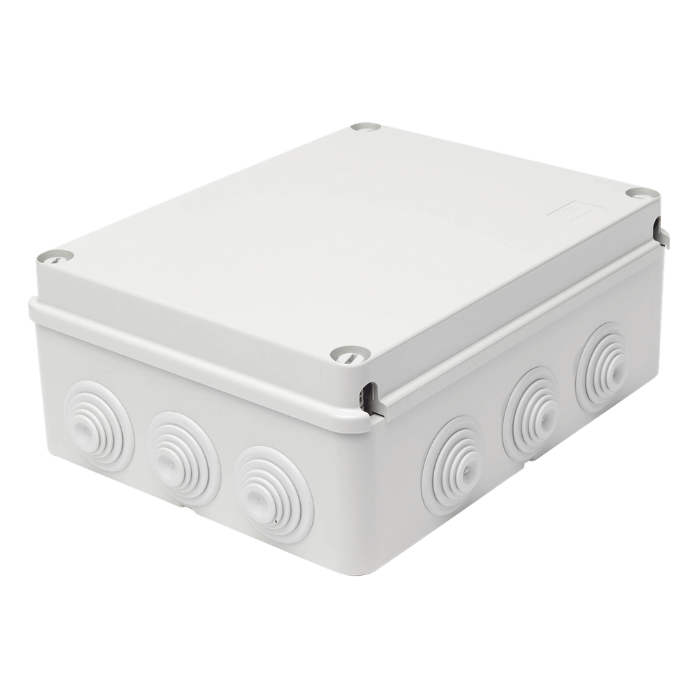 Caja Estanca de PVC Para Derivación y Conexión, 12 Entradas, Tapa Atornillada, 240x190x90 mm (Área interna), Uso Exterior IP55, Material que no