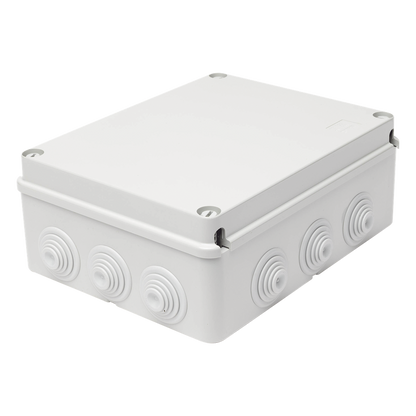 Caja Estanca de PVC Para Derivación y Conexión, 12 Entradas, Tapa Atornillada, 240x190x90 mm (Área interna), Uso Exterior IP55, Material que no