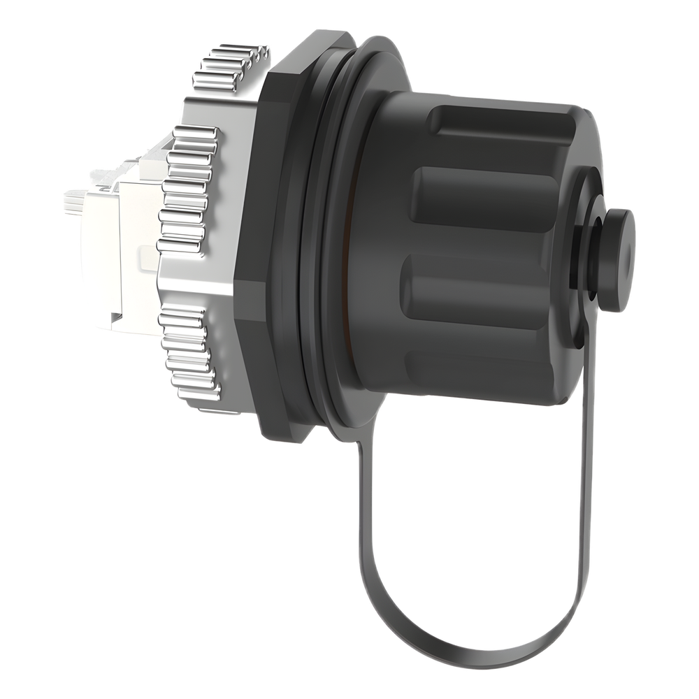 Conector Jack RJ45 de Uso Industrial Estilo TG, Categoría 6A, Con Tapa Protectora, Protección IP67