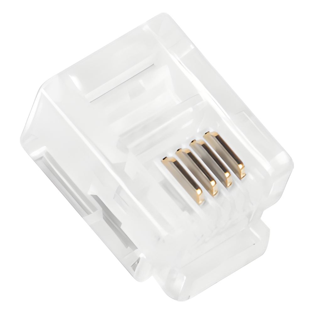 Bote con 100 Piezas de Plug Modular Tipo RJ11 de 4 Contactos Chapado de Oro a 50 Micras