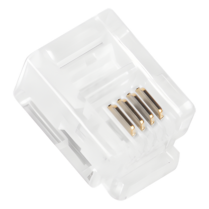 Bote con 100 Piezas de Plug Modular Tipo RJ11 de 4 Contactos Chapado de Oro a 50 Micras