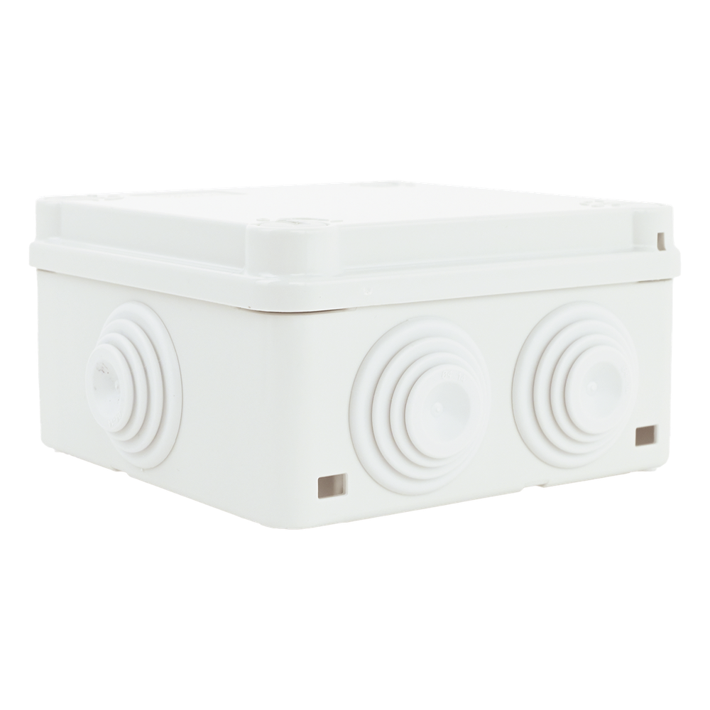 Caja Estanca de PVC Para Derivación y Conexión, 6 Entradas, Tapa con Tornillo de 1/4" de Vuelta, 100x100x50 mm (Área Interna), Uso Exterior IP55