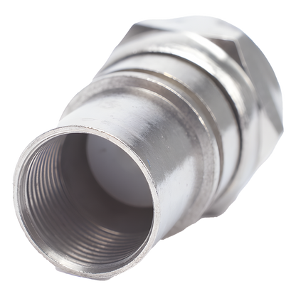 Conector F Macho, Plegable con PIN para Cable RG-6, Cuerpo de Bronce Niquelado