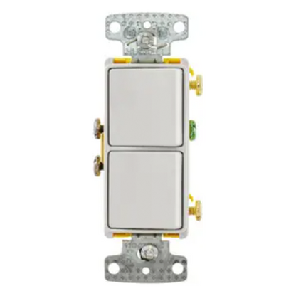 Interruptor Residencial 15 A 120-277 V, con 2 Bases Unipolares, Cableado lateral, Color Blanco.