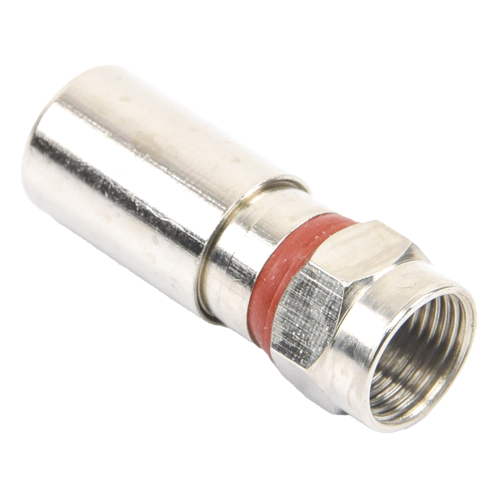 Conector F Macho de Compresión, Metálico para cable RG-6, Cuerpo de Bronce Niquelado