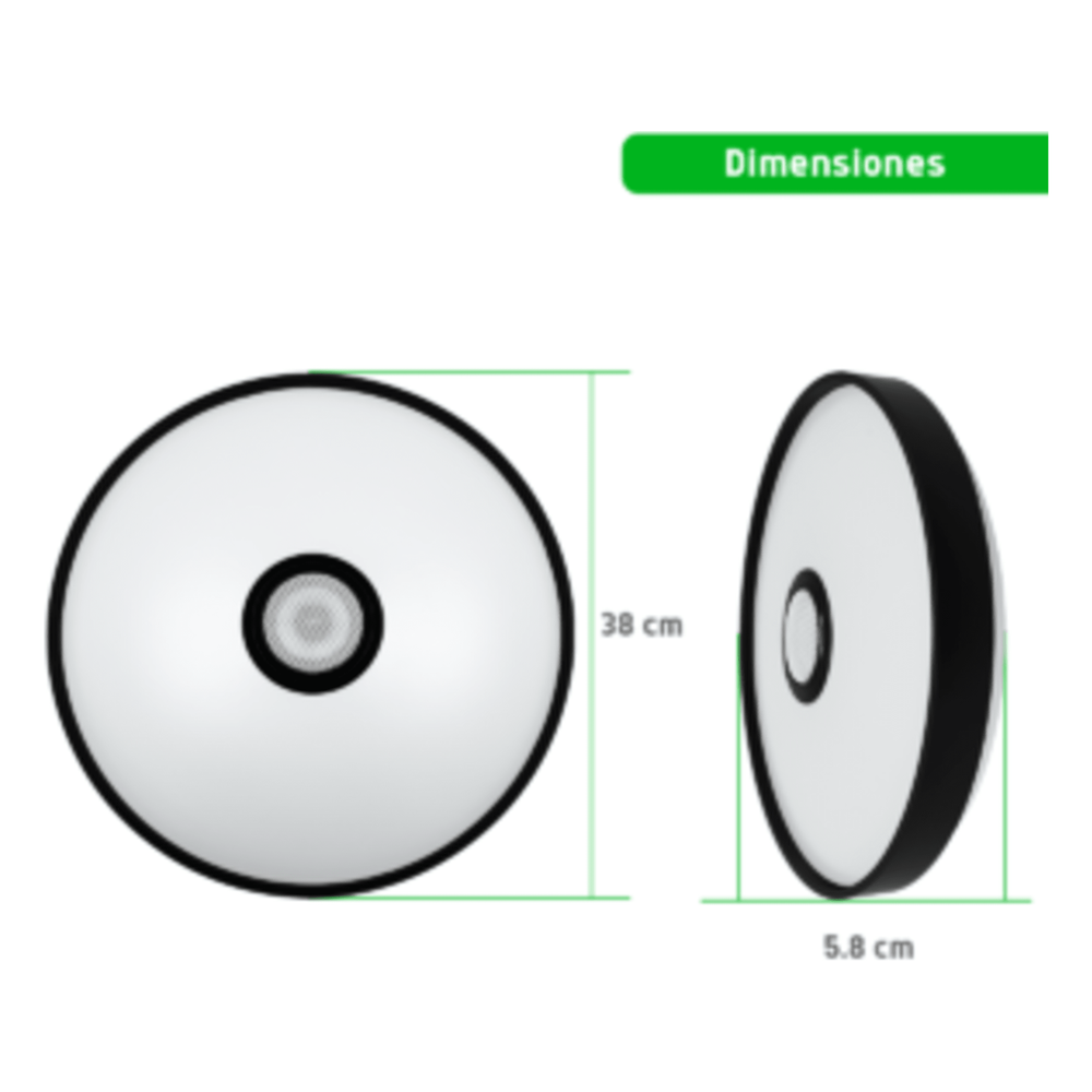 Luminario LED RGB de 30W / 2400 Lúmenes / Bocina con Bluetooth Integrada / Voltaje 85-265V / Temperatura Cálida, Neutra y Fría / App iLink