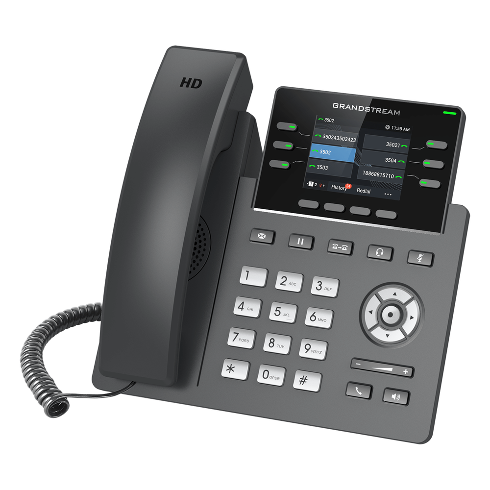 Teléfono IP 6 líneas grado operador / 24 teclas multipropósito virtuales / WI-FI 6 doble banda y bluetooth / dos puertos gigabit / pantalla LCD a