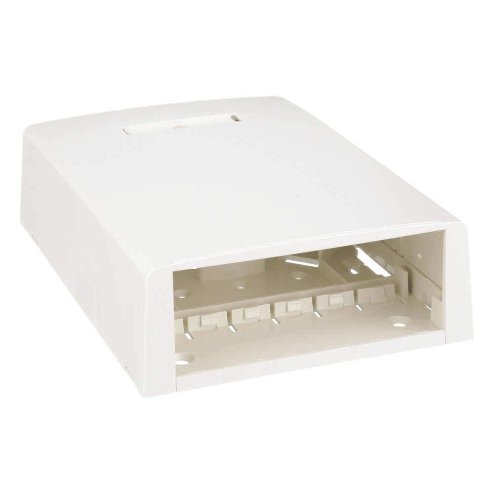 Caja de Montaje en Superficie, con Accesorio para Resguardo de Fibra Óptica, para 12 Módulos Mini-Com, Color Blanco Mate