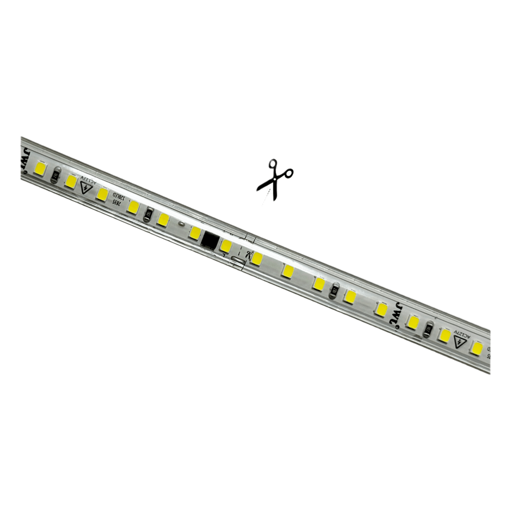 Manguera LED Luminosa Blanca de Resina Transparente y Flexible / Para uso Interior o Exterior / Carrete de 50 m/ 110V CA 4.2 A/ 500 W Potencia