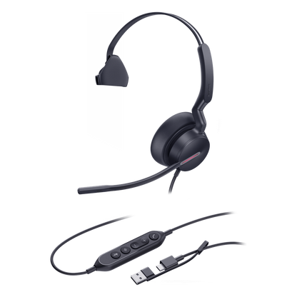 Auriculares Yealink UH46 Mono con cancelación de ruido por IA para Microsoft Teams, USB-C/A e indicador de ocupado