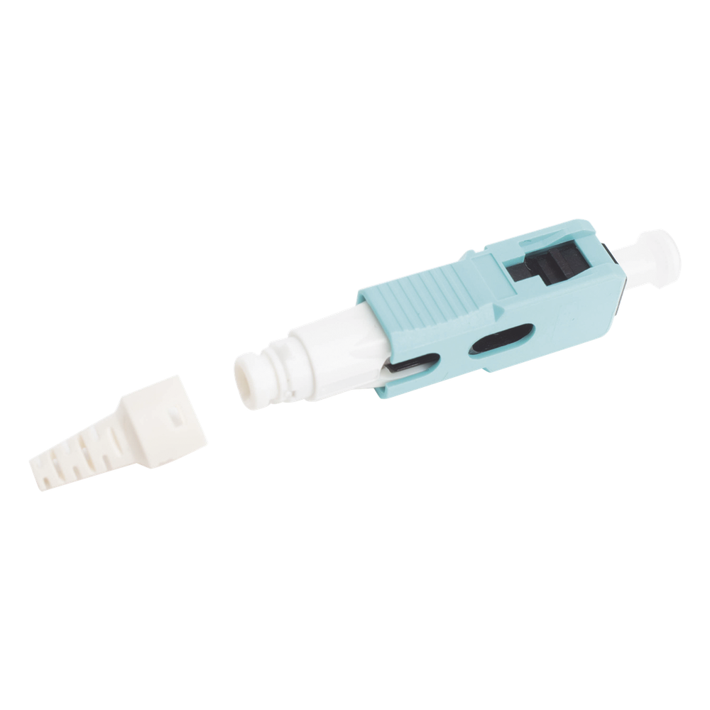 Conector de Fibra Óptica Pre-Pulido LightBow SC Simplex, Multimodo 50/125 (OM3/OM4), Re-Terminable, Color Aqua