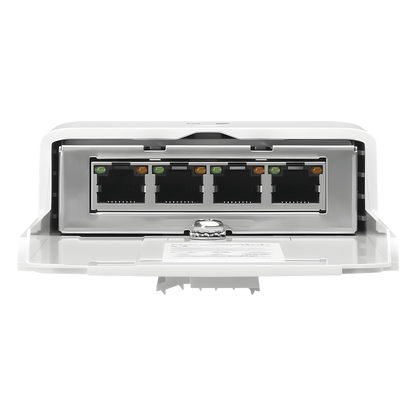 Switch PoE 24 V de Paso para Exterior con 4 Puertos Gigabit (1 PoE In, 3 PoE Out) NanoSwitch