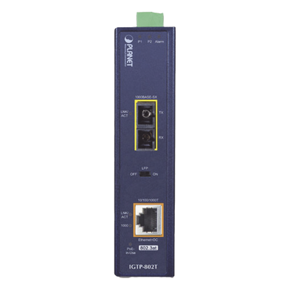 Convertidor de medios industrial PoE+ 1000BASE-SX a 10/100/1000BASE-T 802.3at (SC,MM) -550 m