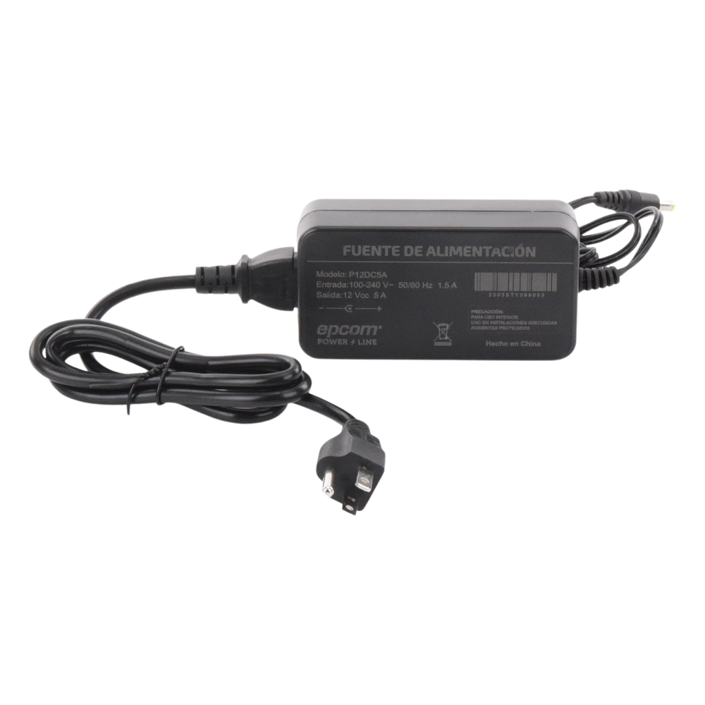 Fuente de poder con Cables de Extensión para Mayor Alcance 12 Vcc / 5 Amperes / Profesional / 0.5 metros a la toma de alimentación / 0.5 metros a la