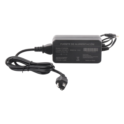 Fuente de poder con Cables de Extensión para Mayor Alcance 12 Vcc / 5 Amperes / Profesional / 0.5 metros a la toma de alimentación / 0.5 metros a la