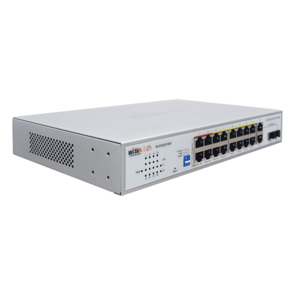 Switch PoE / Administración en la nube / Con 16 puertos 10/100 Mbps PoE af/at (Puertos 1-4: bt 90W) / 2 Puertos Uplink 10/100/1000 Mbps / 1 Puerto