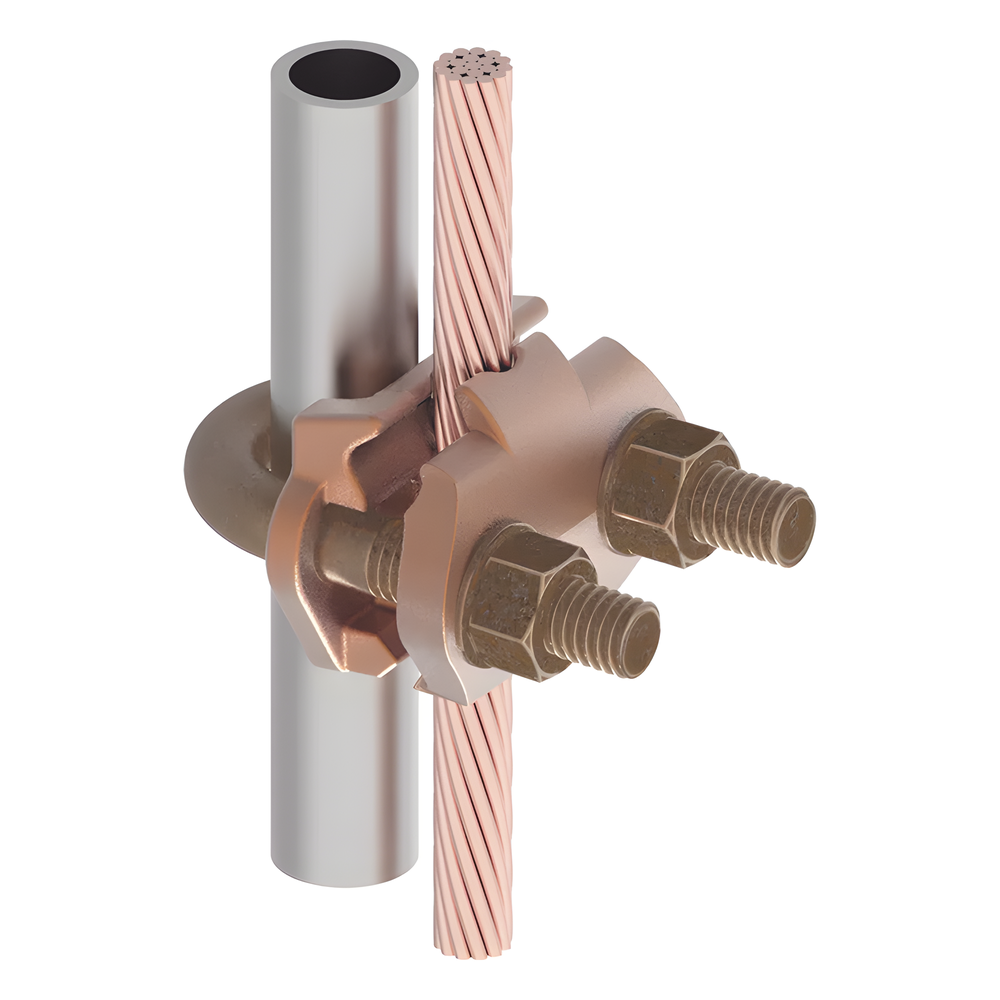 Conector Mecánico para Cable Calibre 2/0 AWG a 250 KCMIL / Paralelo o 90° a Tubo de 3/8" o Varilla de 5/8" - 3/4".