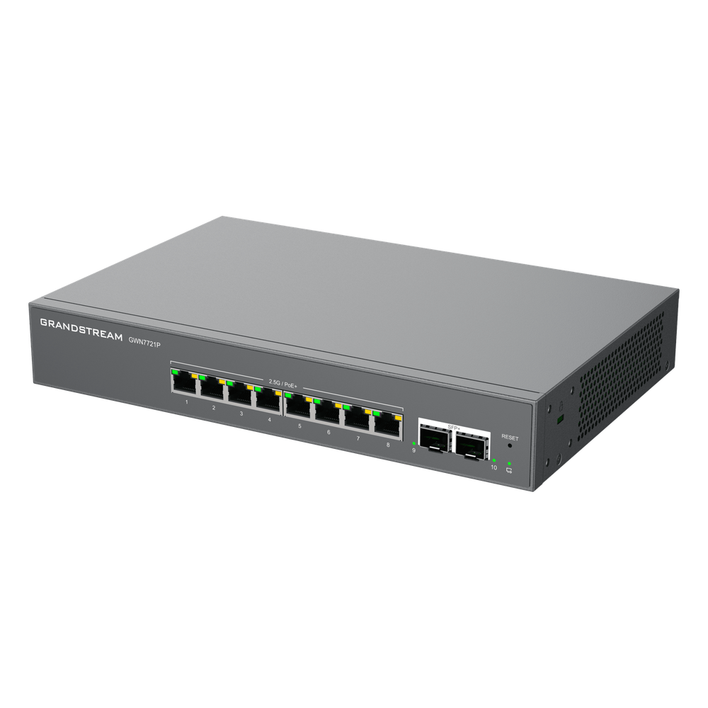 Switch L2 Lite Administrable de 10 Puertos / 8 Puertos Ethernet 2.5 Gigabits / 2 Puertos SFP+ 10 Gigabits / PoE+ 802.3af/at / VLAN 802.1Q / QoS