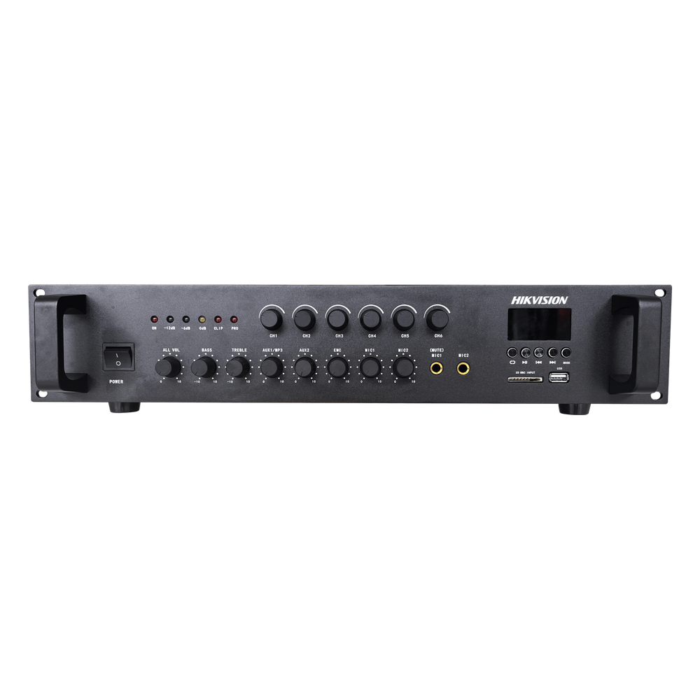 Amplificador de Audio | Bluetooth | 120 W | 6 Zonas con Control de Volumen Independiente | 70/ 100V COM | Montaje en Rack | Voceo y Musica Ambiental