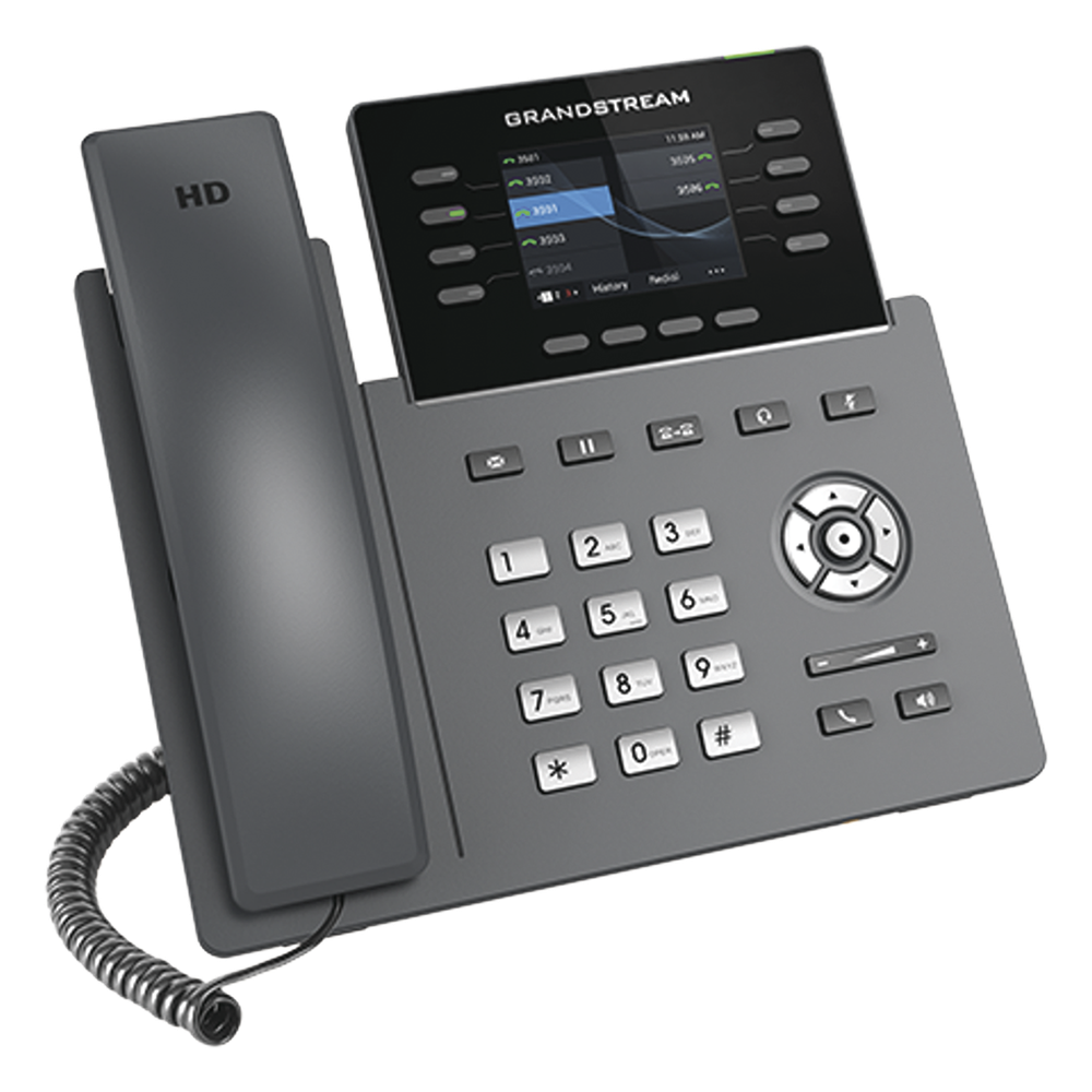 Teléfono IP Wi-Fi, Grado Operador, 8 líneas SIP con 4 cuentas, pantalla a color 2.8", puertos Gigabit, Bluetooth, PoE, codec Opus, IPV4/IPV6 con