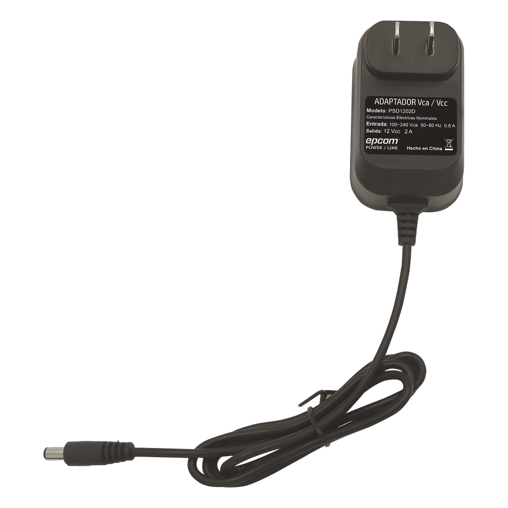 Fuente de Poder de 12 Vcc Regulada / 2 Amp / Voltaje de Entrada de 100 - 240 VCA / Longitud del cable 96 cms