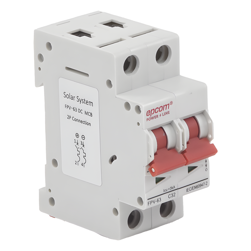 Protección Térmica/ Interruptor 2P, 32A, Corriente Directa 800 Vcc para Aplicación Fotovoltaica Montaje Riel DIN
