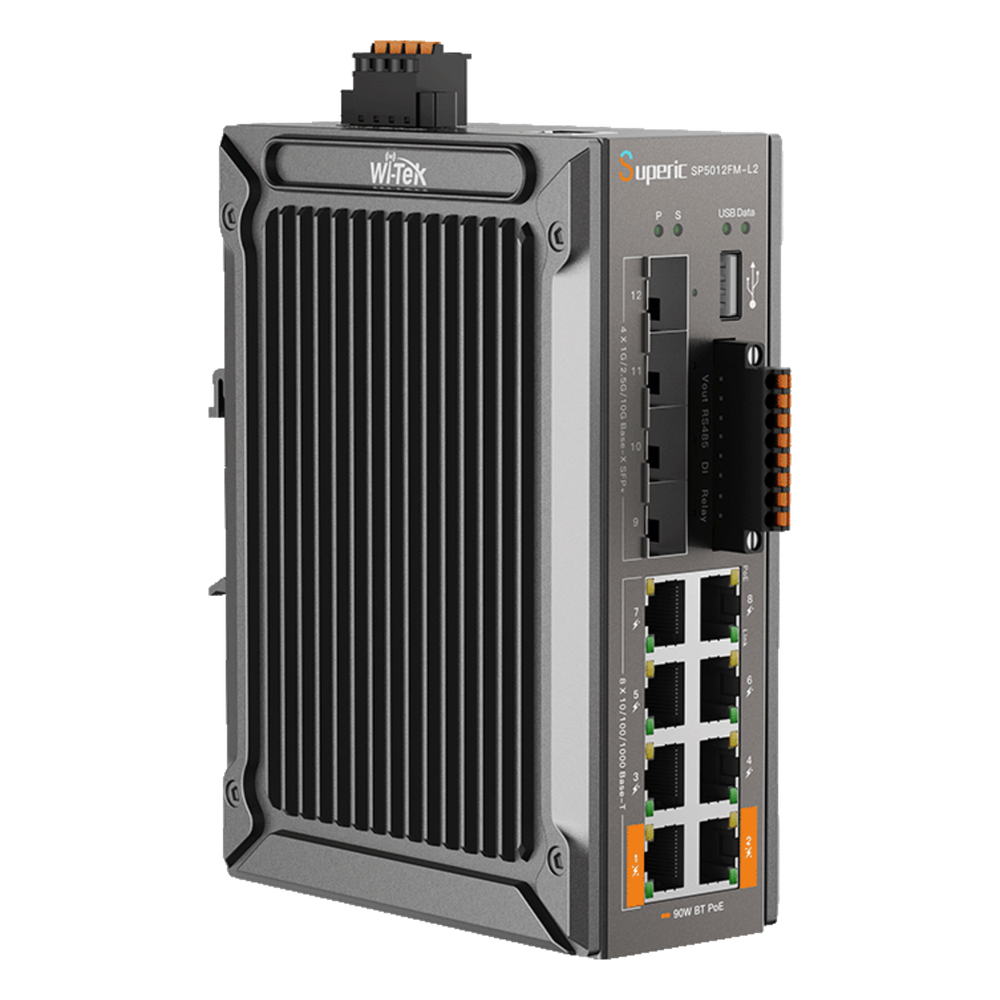Switch de Red SP5012FM-L2 (V2) / 8 Puertos 10/100/1000Mbps PoE / 4 Puertos SFP 1000M/2.5G/10Gbps / Capacidad de Conmutación 96Gbps / Presupuesto PoE