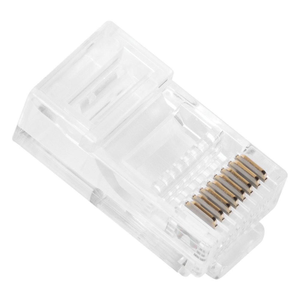 Bote con 100 Plugs Pass Through RJ45 Cat5e sin Blindaje, Chapado de Oro a 30 Micras para Durabilidad Extrema