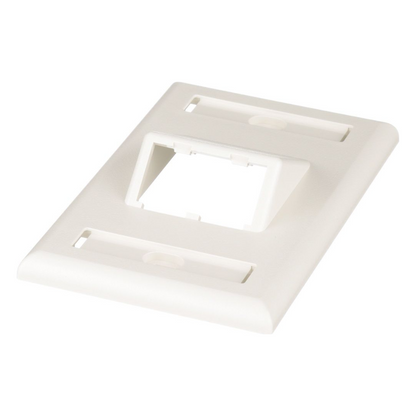 Placa de Pared Vertical Clásica, Salida Para 2 Puertos Mini-Com Inclinados, Con Espacios Para Etiquetas, Color Blanco Mate