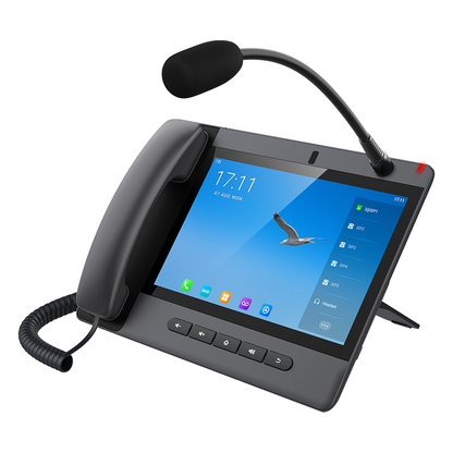 Teléfono IP Android 9.0 Empresarial para voceo 20 líneas SIP, pantalla táctil, Wi-Fi y Bluetooth, PoE, Voceo/ Musica por Multicast, puertos Gigabit