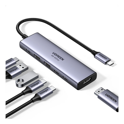 Hub USB-C 6 en 1 / HDMI 4K@60Hz / 2x USB-A 3.2 Gen 2 (10 Gbps) / 2x USB-C 3.2 (10 Gbps) / PD 100W / Compatibilidad Universal / Driver-Free / Aluminio