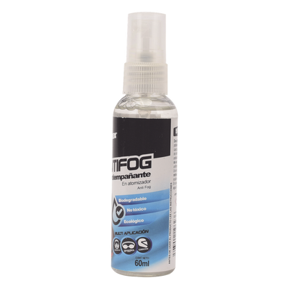 Antiempañante, ideal para eliminar problemas de empañamiento en googlees, mascaras, cascos, lentes, bote 60 ml