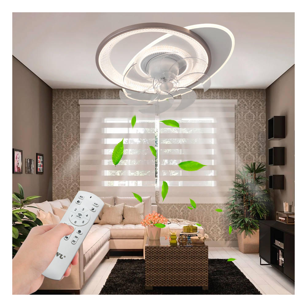 Ventilador de Techo con Luminario LED de 110 V CA 50/60 Hz / 88 W / 3 Tonos de Luz (6500 - 4 000 - 2 700 K) / Con giro 360° / Diámetro 550 mm / 6