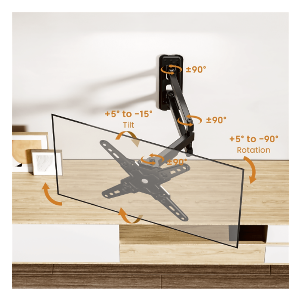 Soporte de Pared Articulado para Pantallas o Monitores | Compatibilidad VESA 75x75 - 200x200 / Hasta 43 Pulgadas | Capacidad Máxima de Carga 20 kg |