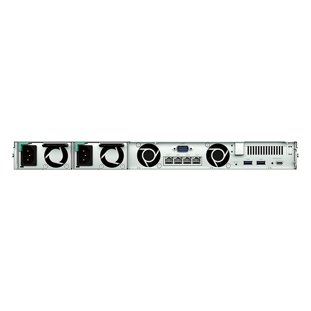 Servidor NAS Rackmount / 4 Bahías Hot-Swappable 1U / 2000/1300 MB/s Lectura/Escritura / 4 Puertos 1GbE RJ45 / PCIe 3.0 x8 / Dual Power Supply