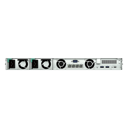 Servidor NAS Rackmount / 4 Bahías Hot-Swappable 1U / 2000/1300 MB/s Lectura/Escritura / 4 Puertos 1GbE RJ45 / PCIe 3.0 x8 / Dual Power Supply